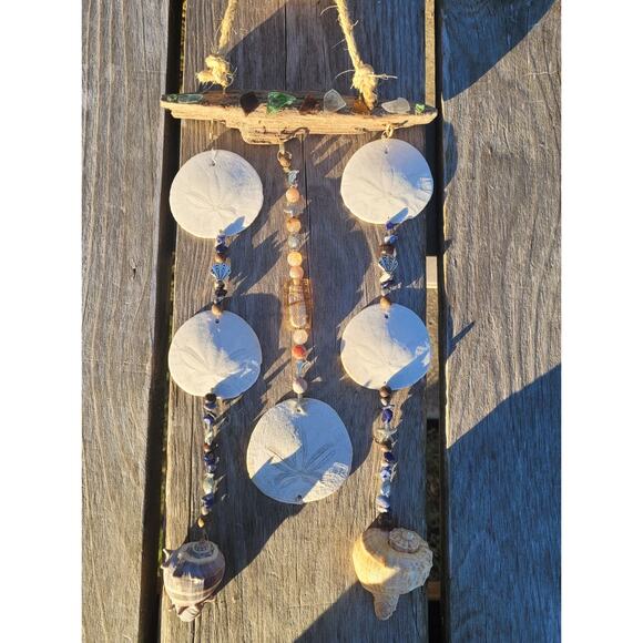 Coastal Wind Chime/Mobile Natural Driftwood, Sea Glass, Sand Dollars Handmade - Picture 3 of 5